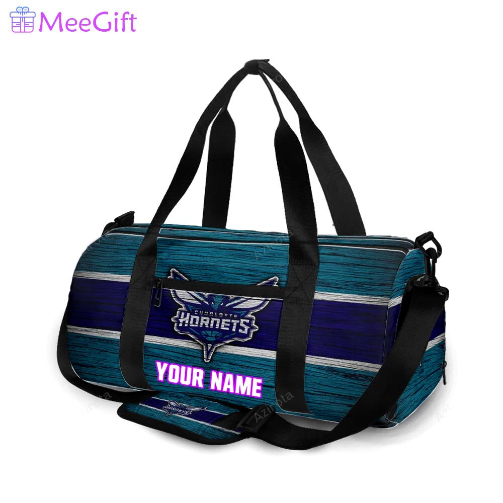 Charlotte hornets navy blue wood personalized name travel bag gym bag 867 Travel Bag