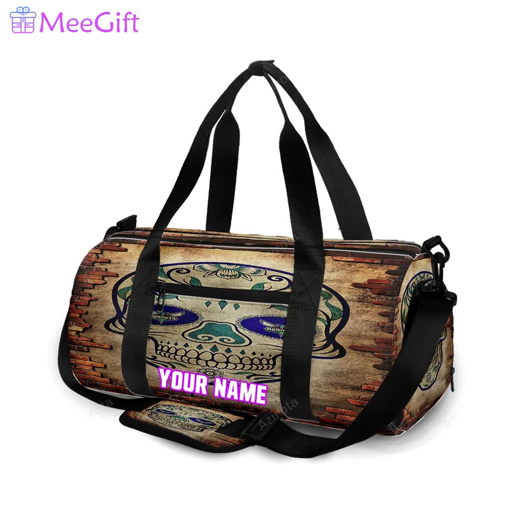 Charlotte hornets skull brick wall personalized name travel bag gym bag 1044 Travel Bag