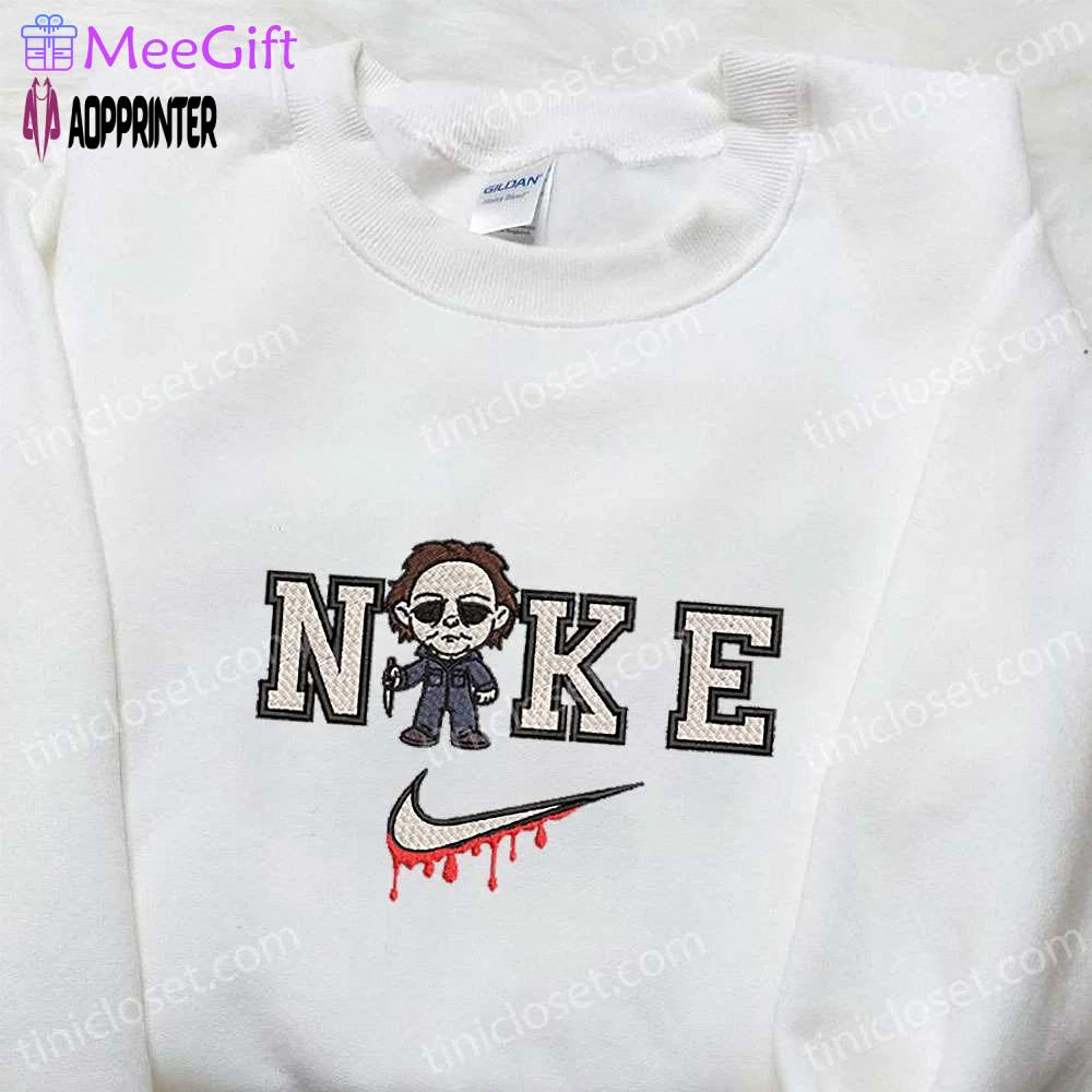 Chibi michael myers x nike embroidered tshirt: best nike inspired halloween gift Embroidered Shirt
