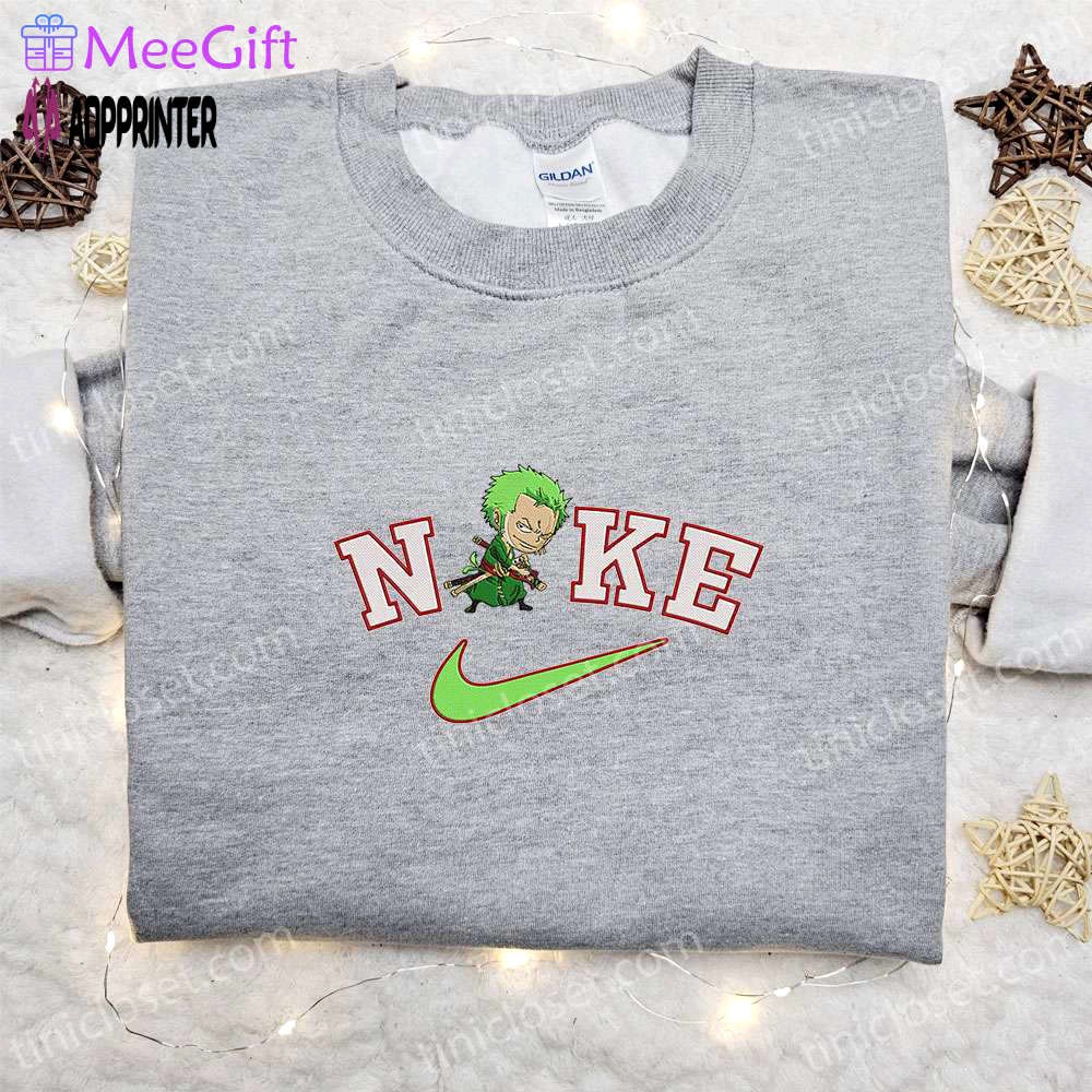 Chibi roronoa zoro x nike anime embroidered sweatshirt – one piece hoodie Embroidered Shirt