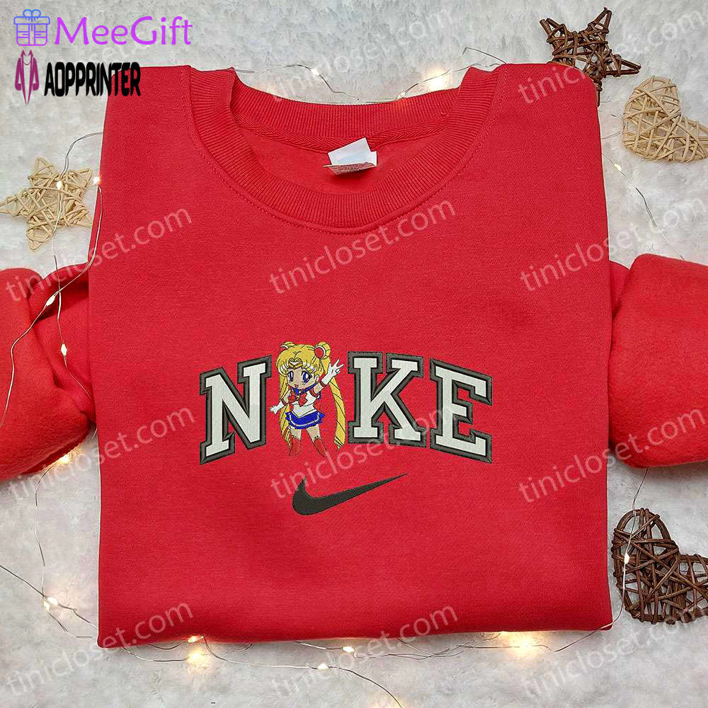 Chibi sailormoon x nike anime embroidered tshirt sweatshirt & hoodie: custom sailor moon embroidery Embroidered Shirt