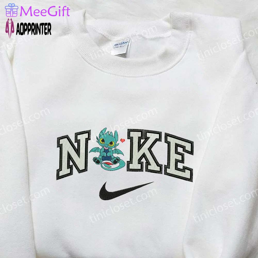 Chibi toothless x nike embroidered hoodie & shirt: how to train your dragon & nike inspired apparel Embroidered Shirt