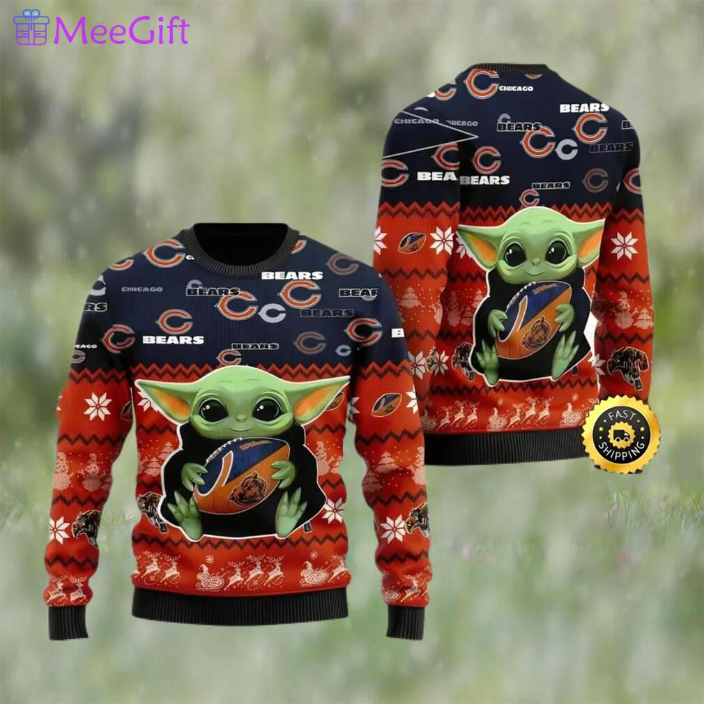 Chicago bears baby yoda ugly christmas sweater, faux wool sweater, national football league, gifts for fans football nfl, football 3d ugly sweater ? prinvity Christmas Ugly Sweater