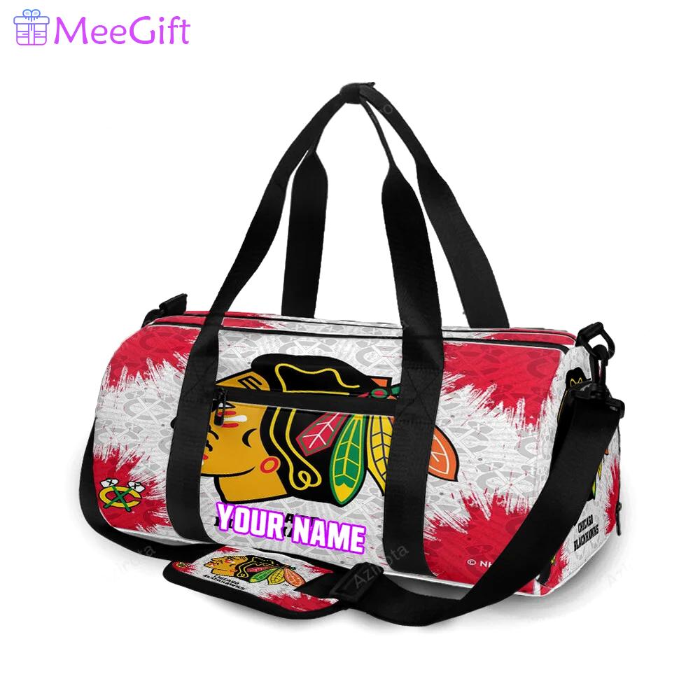 Chicago blackhawks emblem brush texture personalized name travel bag gym bag 541 Travel Bag