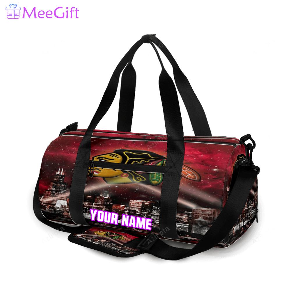Chicago blackhawks emblem city night personalized name travel bag gym bag 503 Travel Bag