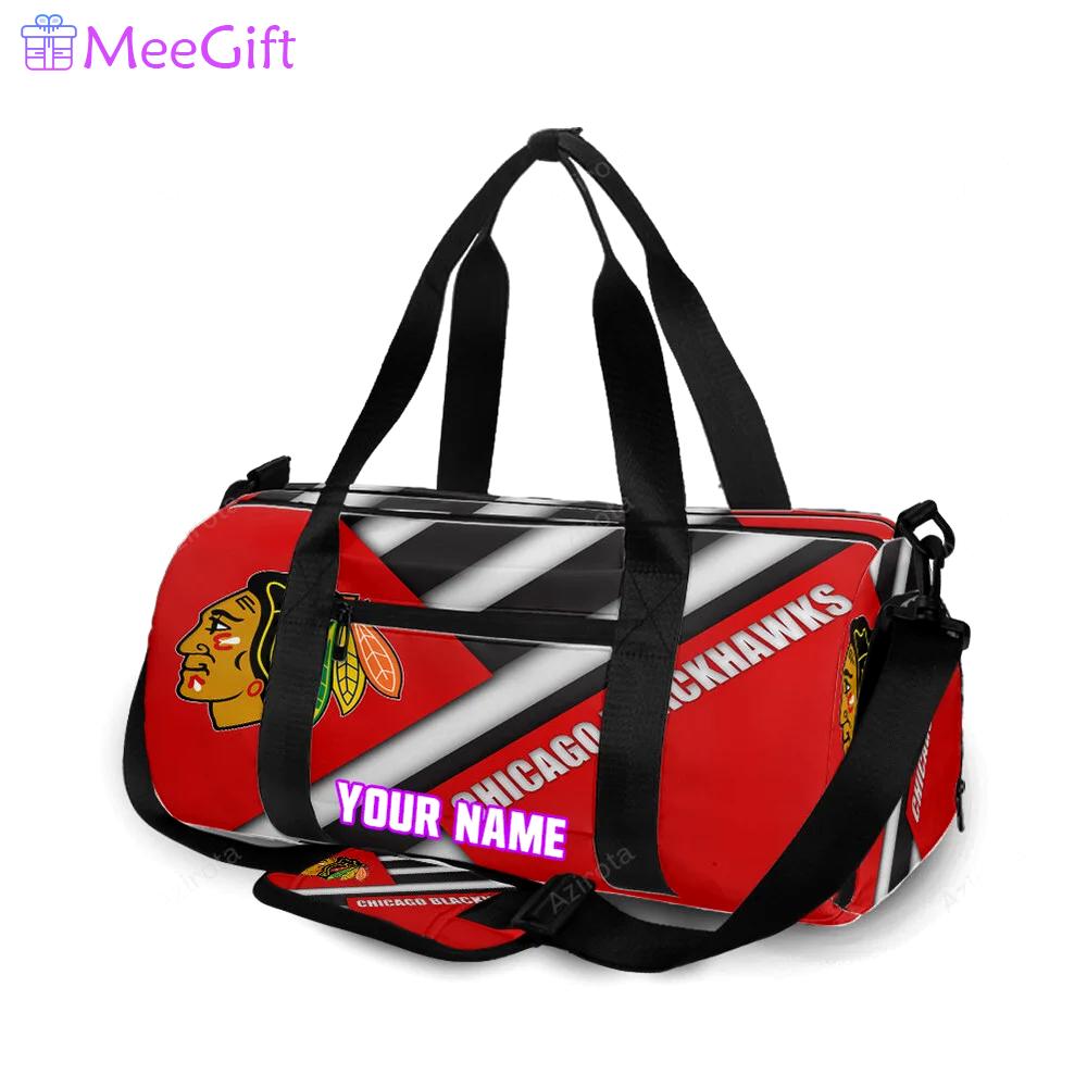 Chicago blackhawks emblem flag personalized name travel bag gym bag 111 Travel Bag