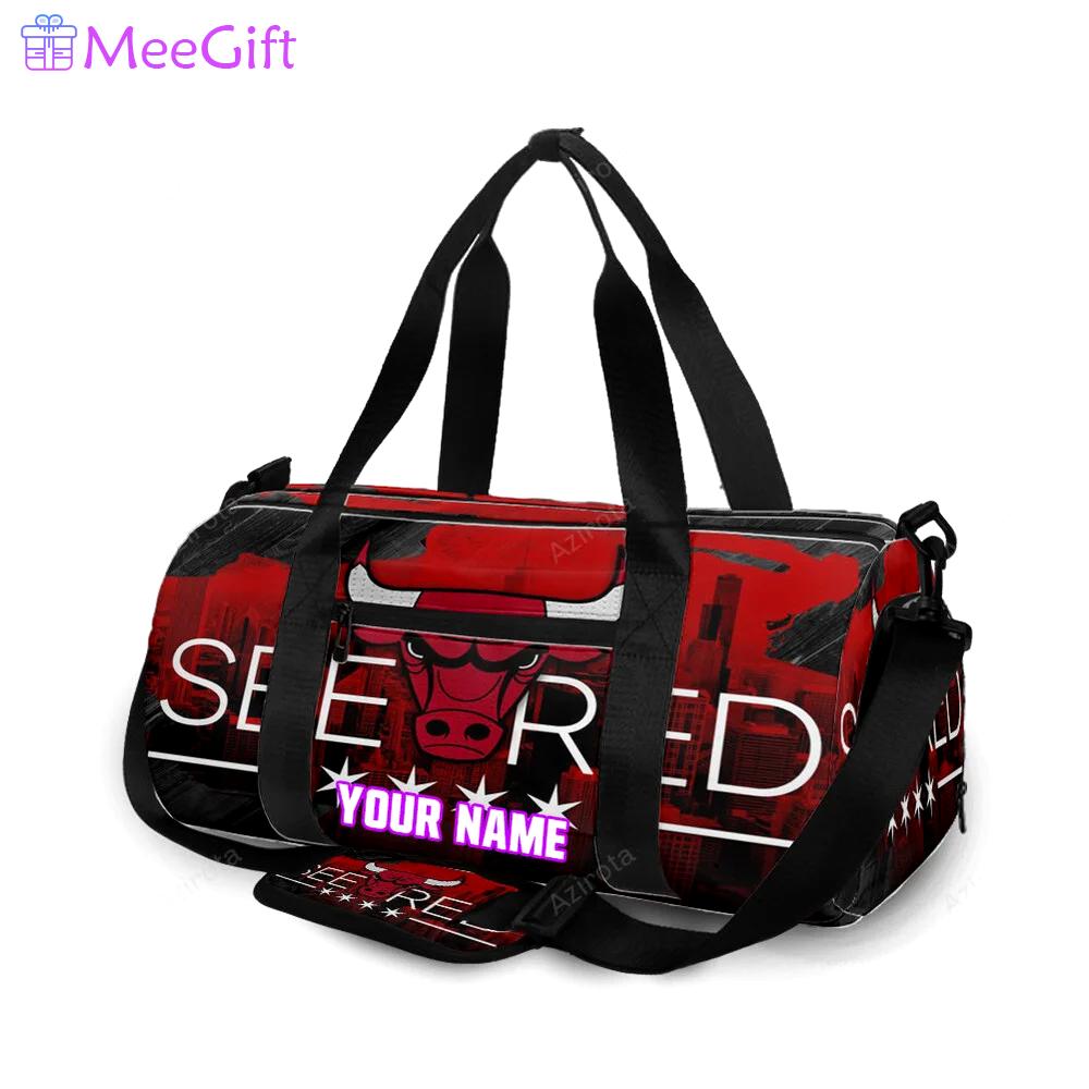 Chicago bulls emblem see red v25 personalized name travel bag gym bag 64 Travel Bag