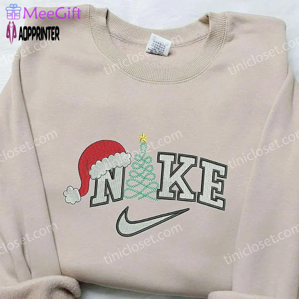 Christmas tree x nike embroidered sweatshirt: best family gift nike inspired shirt Embroidered Shirt