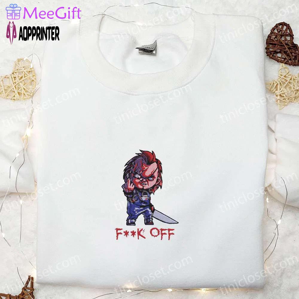 Chucky fuck off embroidered shirt – halloween movie gift for halloween lovers Embroidered Shirt