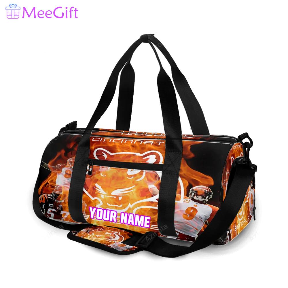 Cincinnati bengals team fire personalized name travel bag gym bag 505 Travel Bag
