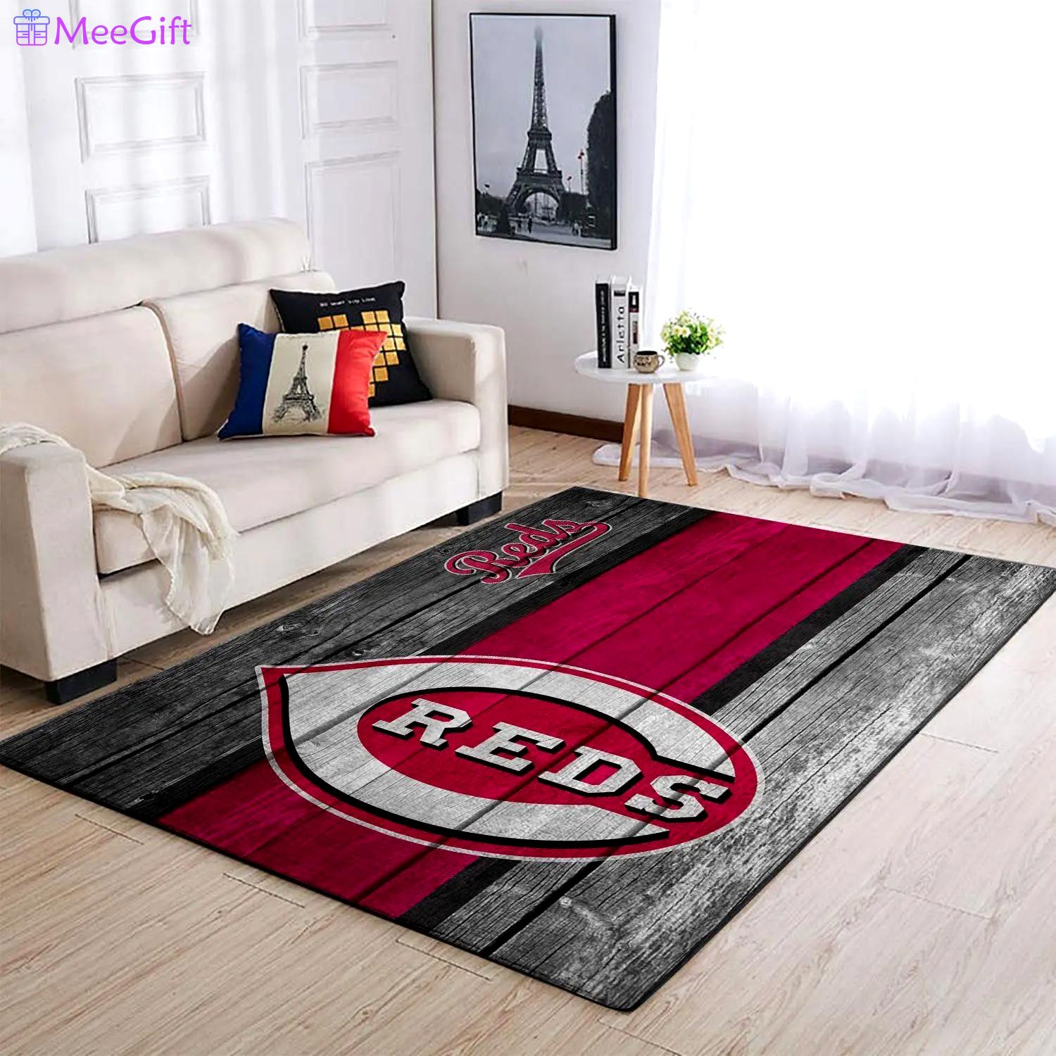 Cincinnati reds wooden mlb baseball team logo carpet living room rugs 3 Rectangle Rug