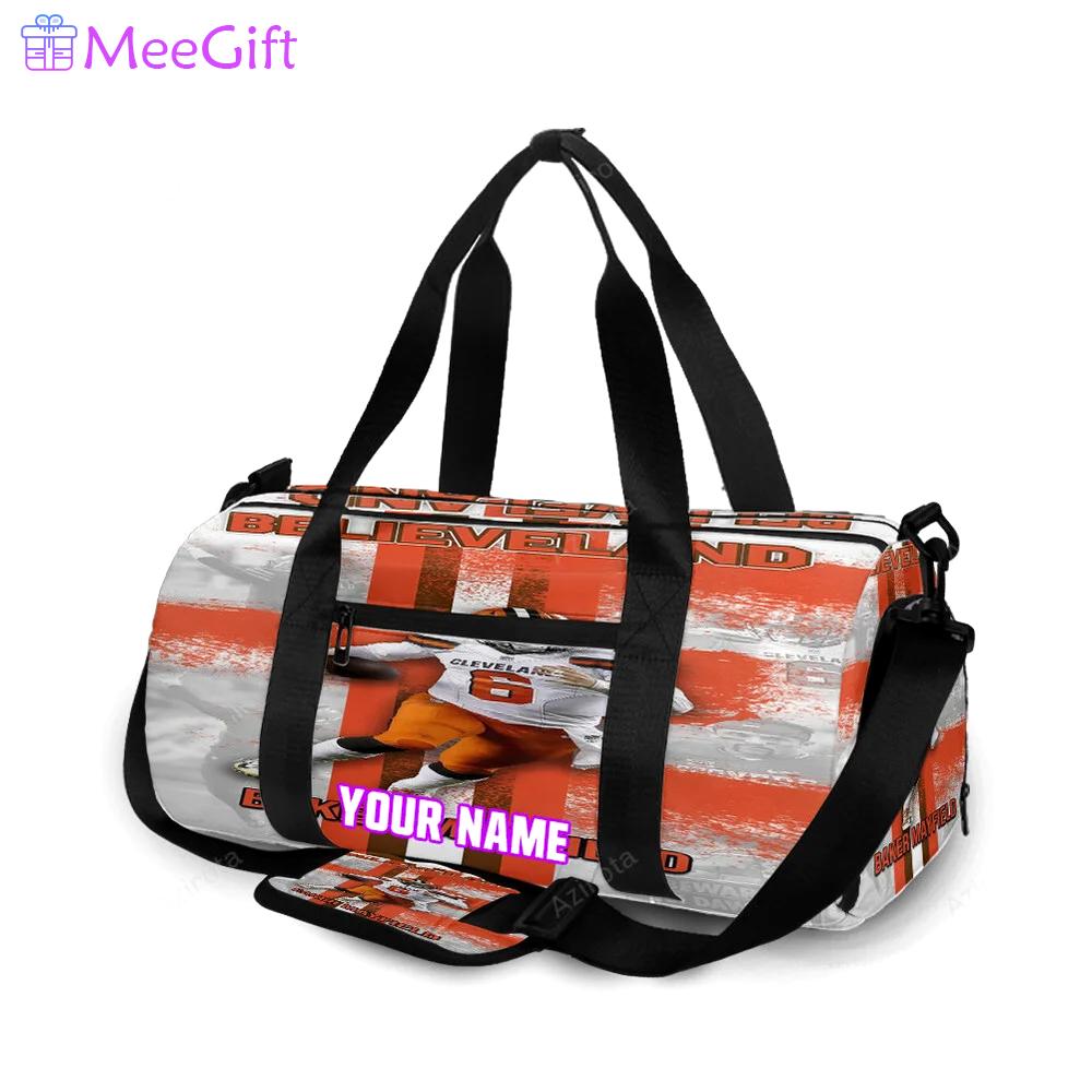 Cleveland browns baker mayfield 06 believeland personalized name travel bag gym bag 675 Travel Bag