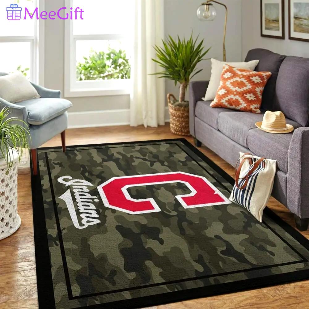Cleveland indians mlb team logo area rug floor decor home rug camo style Rectangle Rug