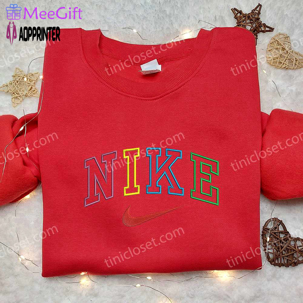 Colorful nike embroidered sweatshirt: vibrant design perfect gift for family Embroidered Shirt