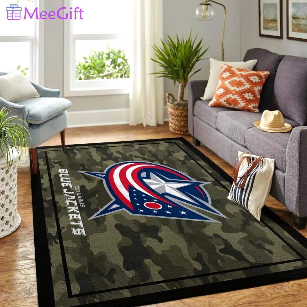 Columbus blue jackets nhl area rugs camo style living room regtangle carpet Rectangle Rug