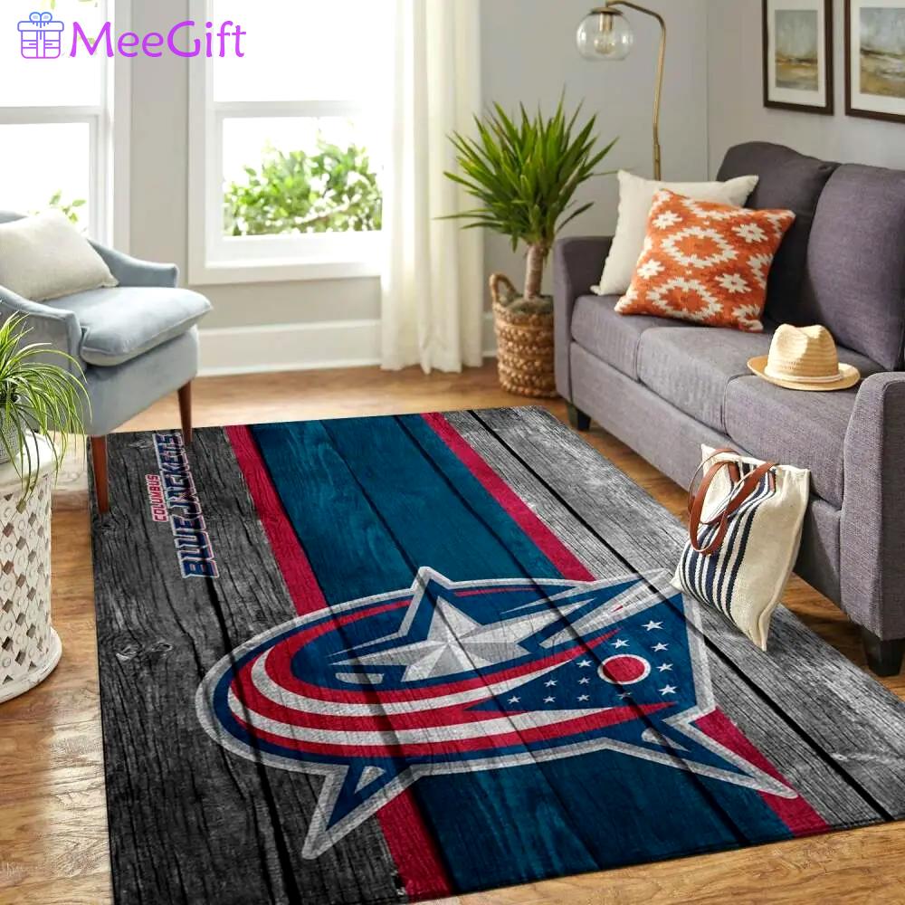 Columbus blue jackets nhl rugs wooden style living room regtangle carpet Rectangle Rug