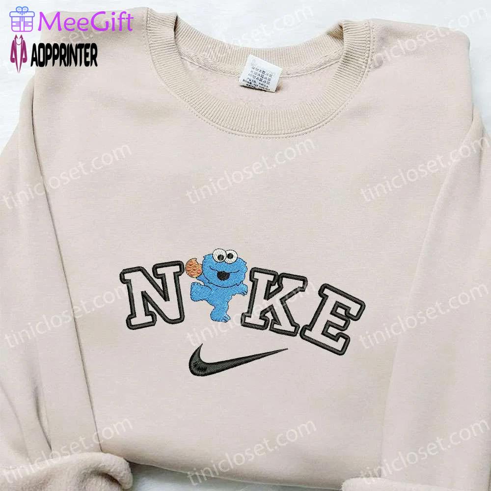 Cookie monster x nike embroidered hoodie & shirt: perfect family gifts with cartoon swoosh nike inspired Embroidered Shirt