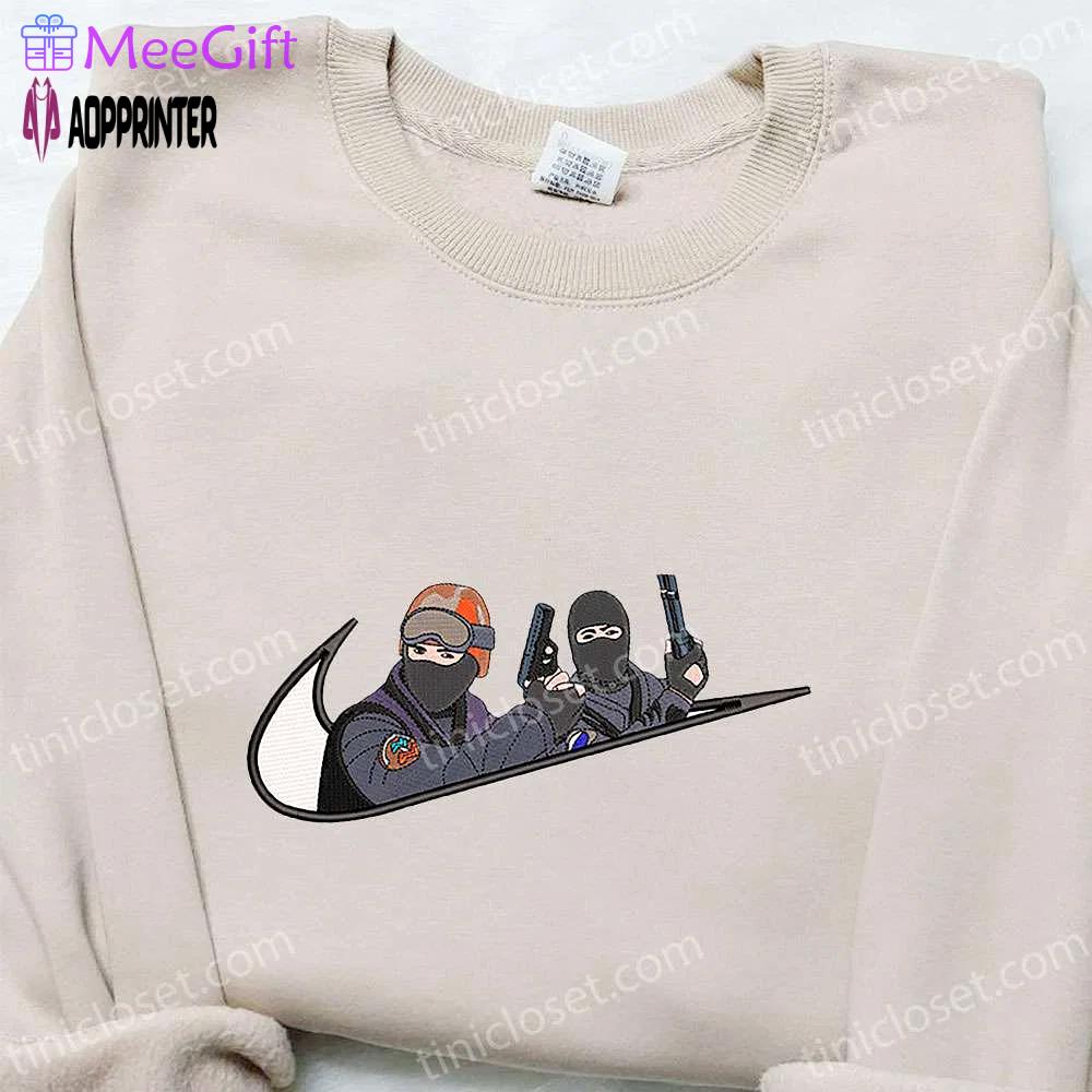 Counter strike x swoosh game embroidered hoodie – nike inspired shirt: best family gift ideas Embroidered Shirt