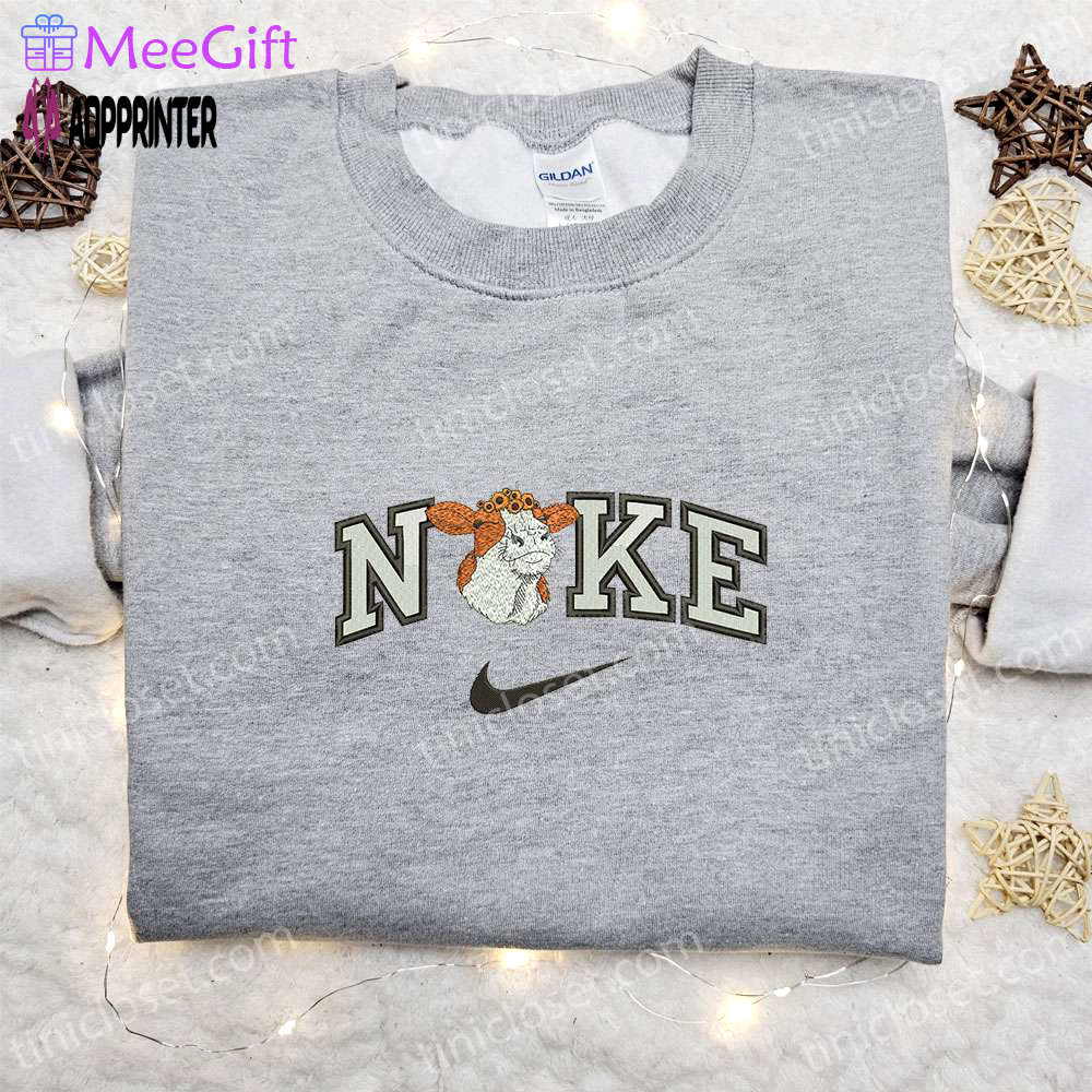 Cow flower x nike embroidered hoodie: animal sweatshirt with nike inspired design Embroidered Shirt