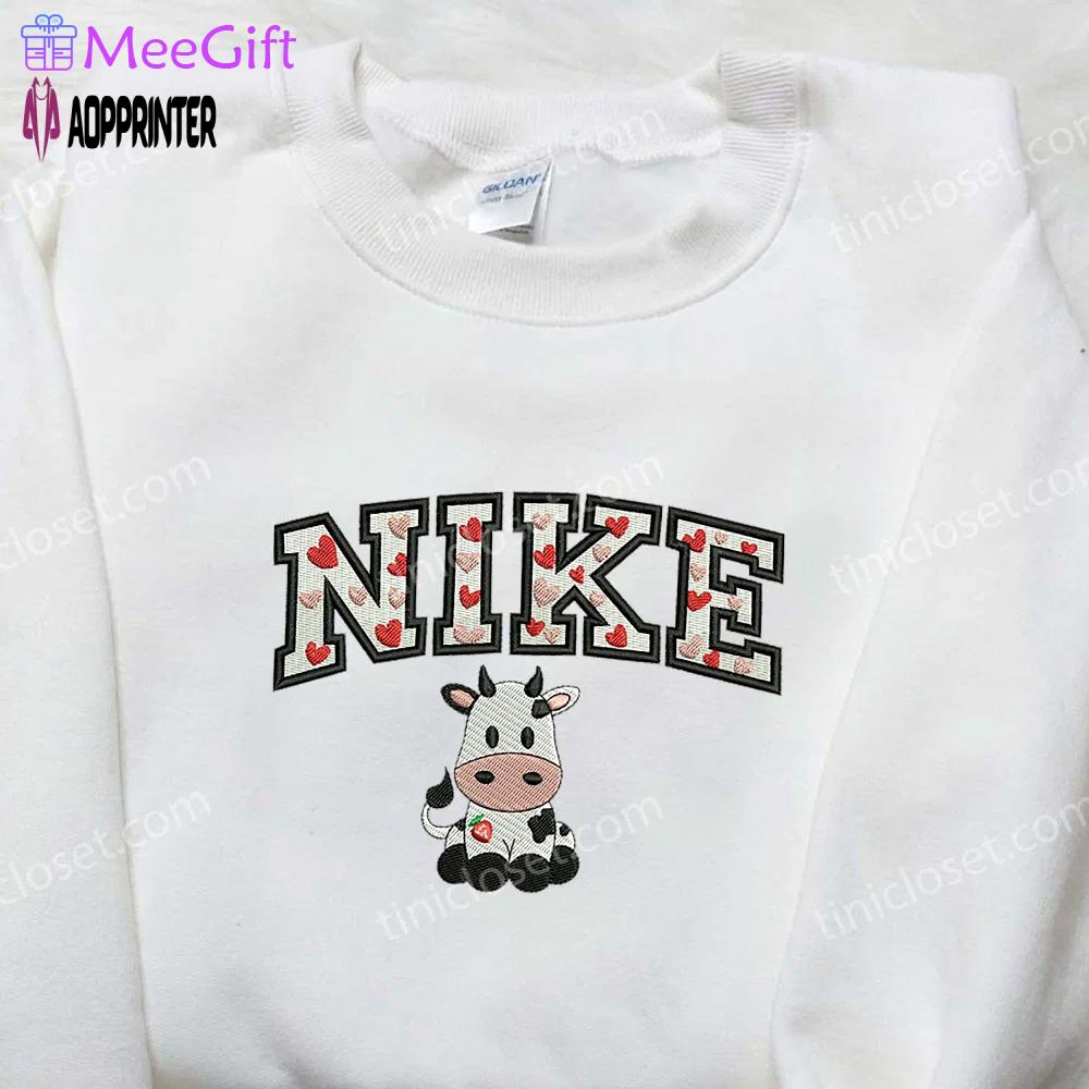 Cow love hearts x nike embroidered shirt: valentine s custom design Embroidered Shirt