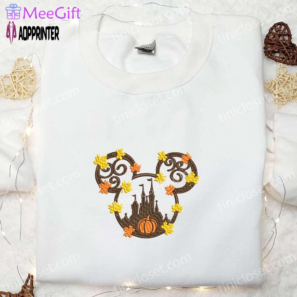 Cozy disney embroidered shirts: autumn leaf fall mickey sweatshirt halloween hoodie Embroidered Shirt