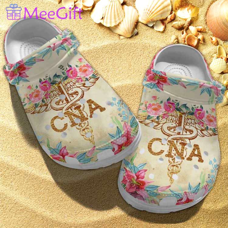 Crocs outfit - cna caduceus watercolor flowers nurse crocs clogs shoes - 395 Crocs Outfit