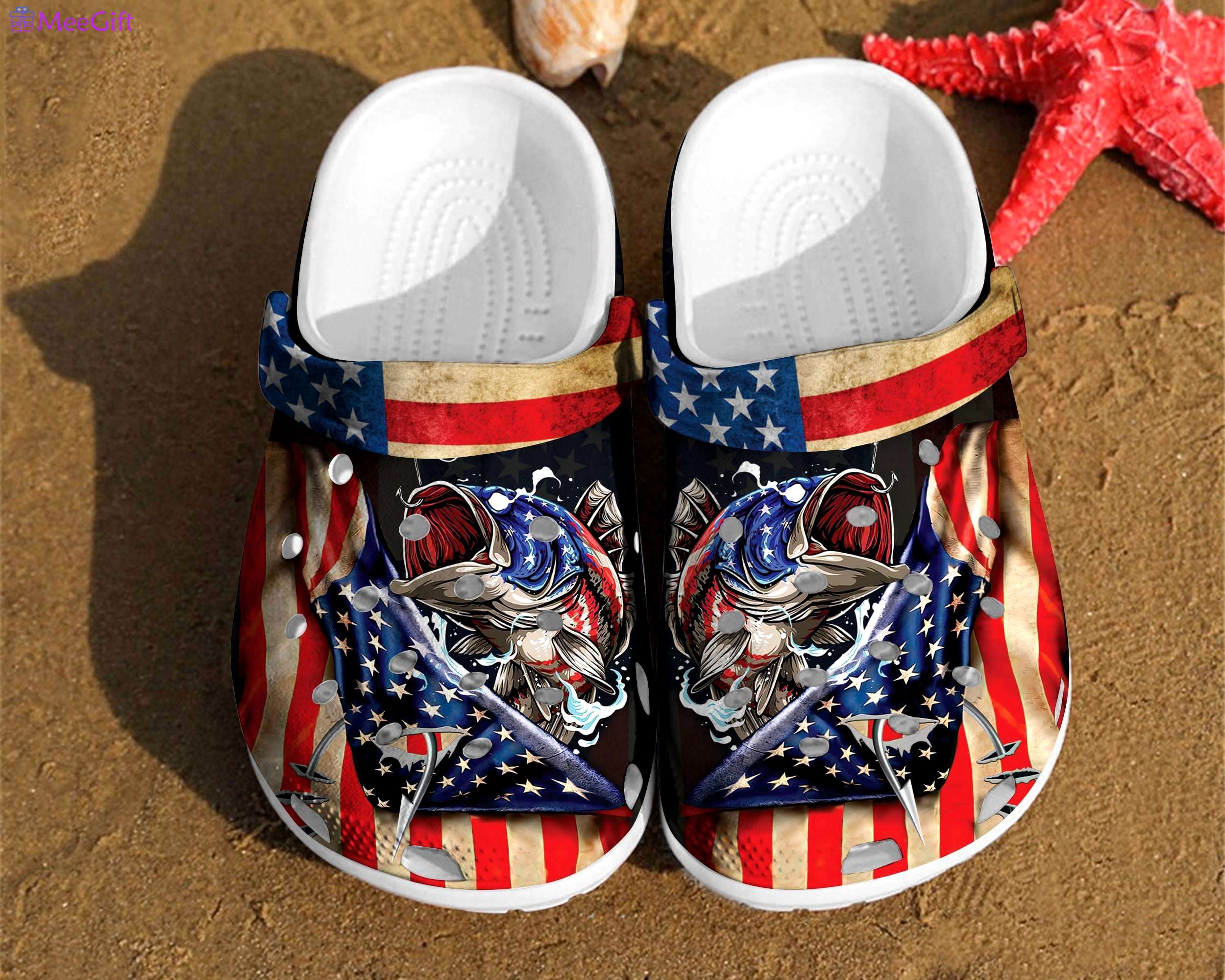 Crocs outfit - fishing america flag independence us day gift 4th of july crocs crocband clogs - 703 Crocs Outfit