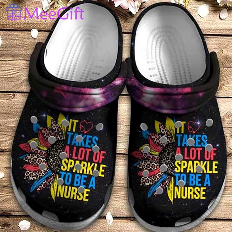 Crocs outfit - it takes a lot of sparkle to be a nurse leopard sunflower black crocs clogs shoes - 1287 Crocs Outfit