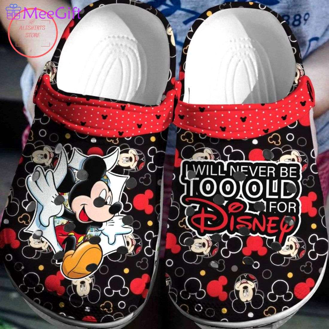 Crocs outfit - mickey mouse i will never too old for disney black crocs clogs crocband shoes - 1449 Crocs Outfit