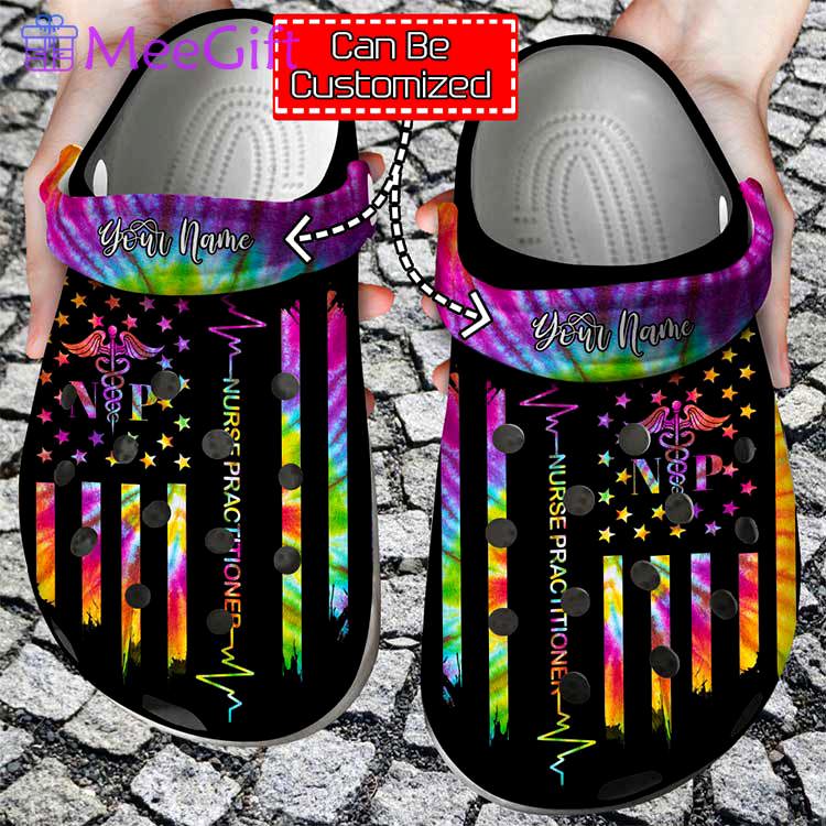 Crocs outfit - personalized american nurse practitioner tie dye clog shoes - 1612 Crocs Outfit