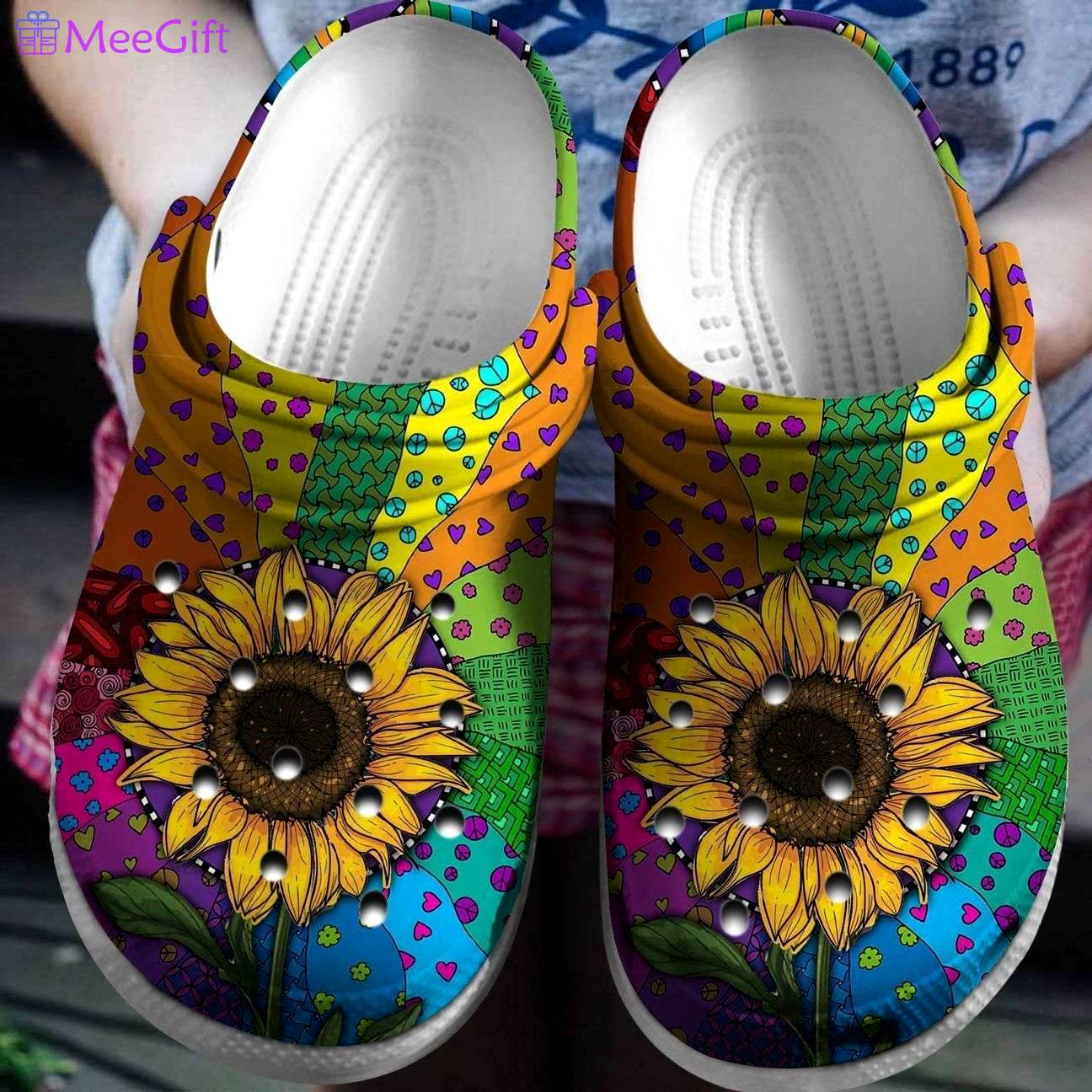 Crocs outfit - sunflower hippie colorful crocs crocband clog shoes - 2134 Crocs Outfit
