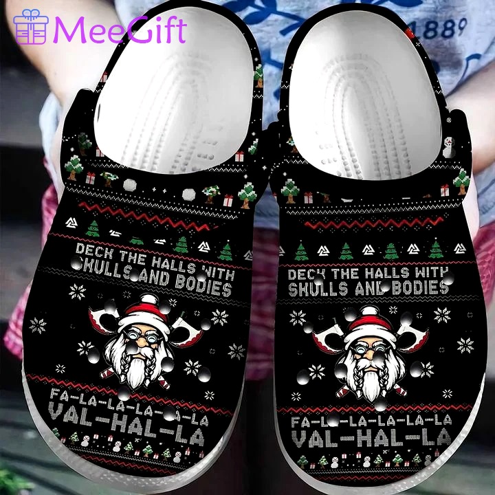 Crocs outfit - viking deck the halls with skulls and bodies ugly pattern christmas crocs crocband clog shoes for men women - 2249 Crocs Outfit
