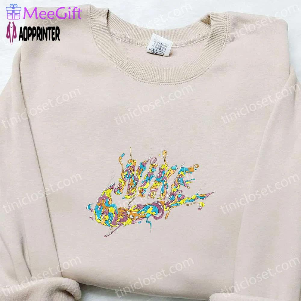 Curly melting nike logo shirt & hoodie: best family gifts Embroidered Shirt