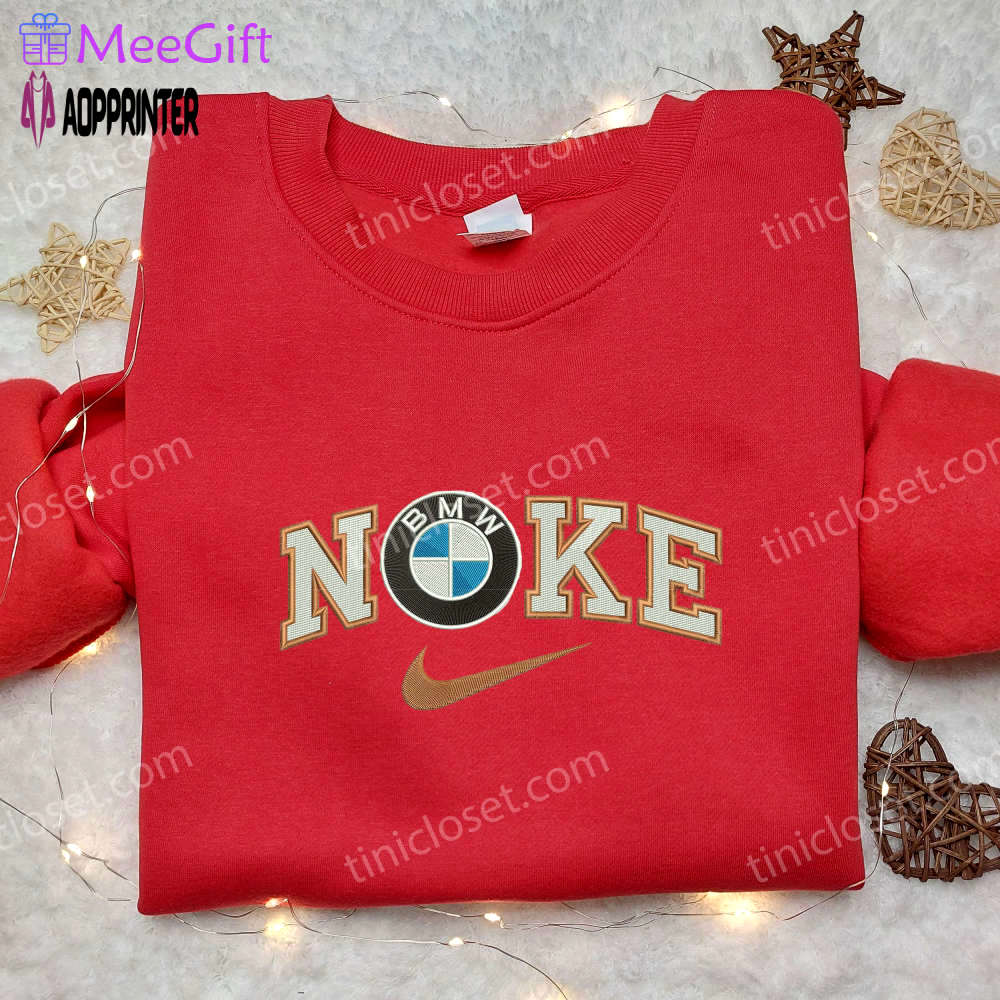 Custom bmw logo x nike swoosh embroidered shirt: unique car-inspired nike tee Embroidered Shirt
