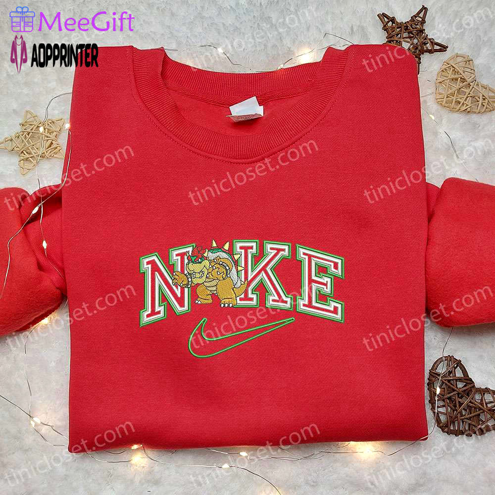 Custom bowser x nike embroidered shirt: best birthday gift idea with cartoon design Embroidered Shirt