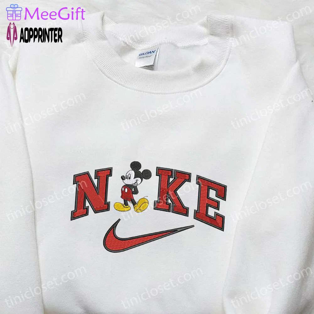 Custom mickey mouse x nike embroidered shirt: best birthday gift idea with cartoon design Embroidered Shirt