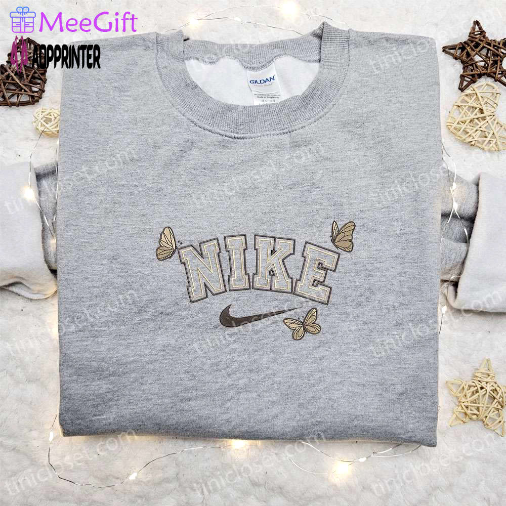 Custom nike butterfly animal embroidered shirt – best birthday gift idea Embroidered Shirt
