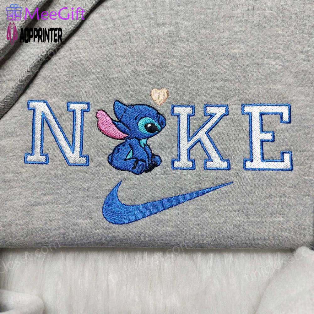Custom nike stitch love embroidered sweatshirt – lilo and stitch hoodie with logo Embroidered Shirt