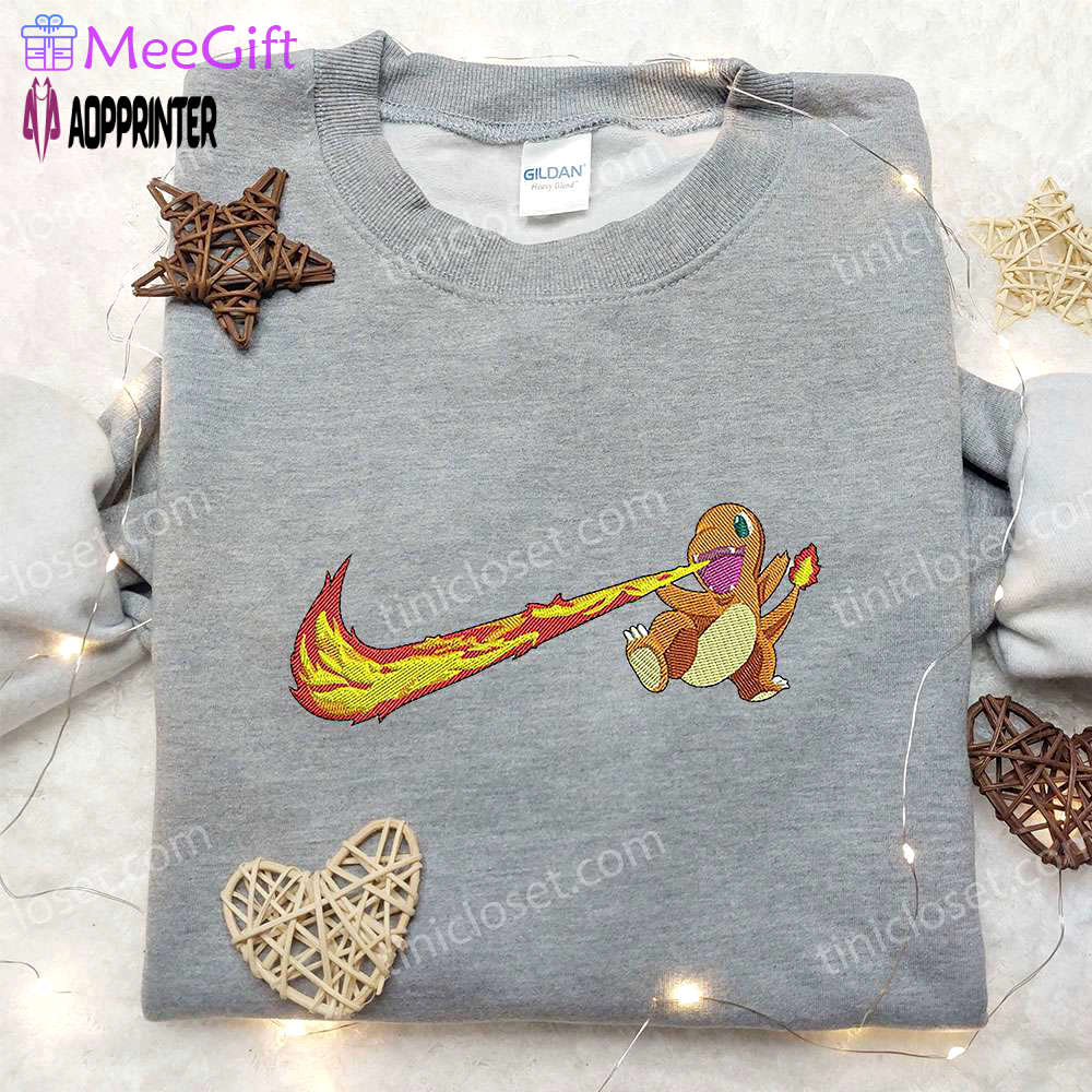 Custom nike x charmander embroidered shirt: pokemon style for fashion enthusiasts Embroidered Shirt