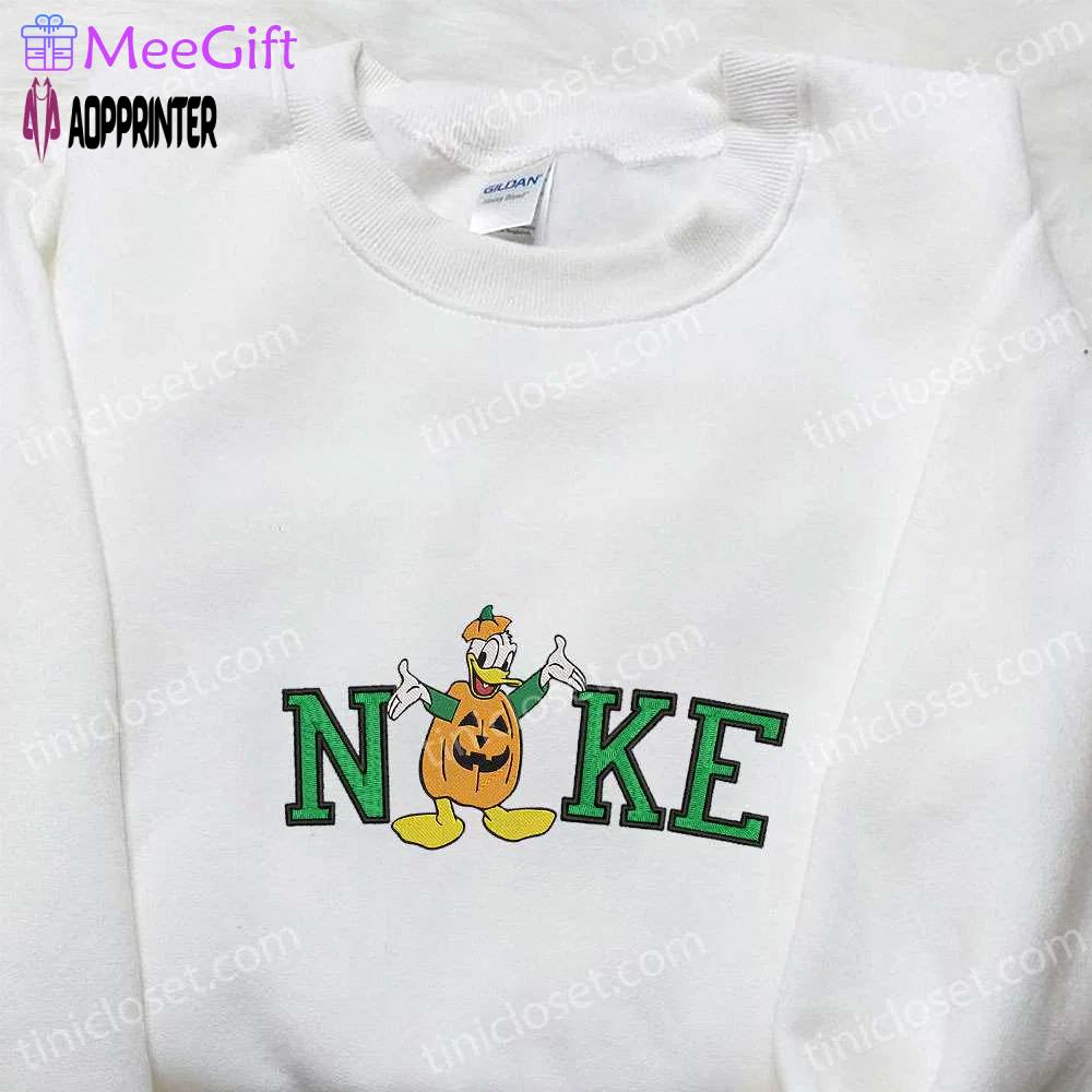 Custom nike x donald pumpkin halloween embroidered shirt: best family gifts Embroidered Shirt