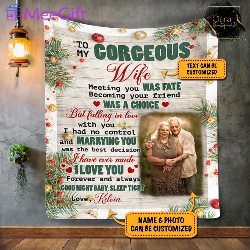 Custom photo blanket to my gorgeous wife husband christmas gift fleece blanket, mink sherpa blanket, valentine gift, christmas gift Quilt Blanket