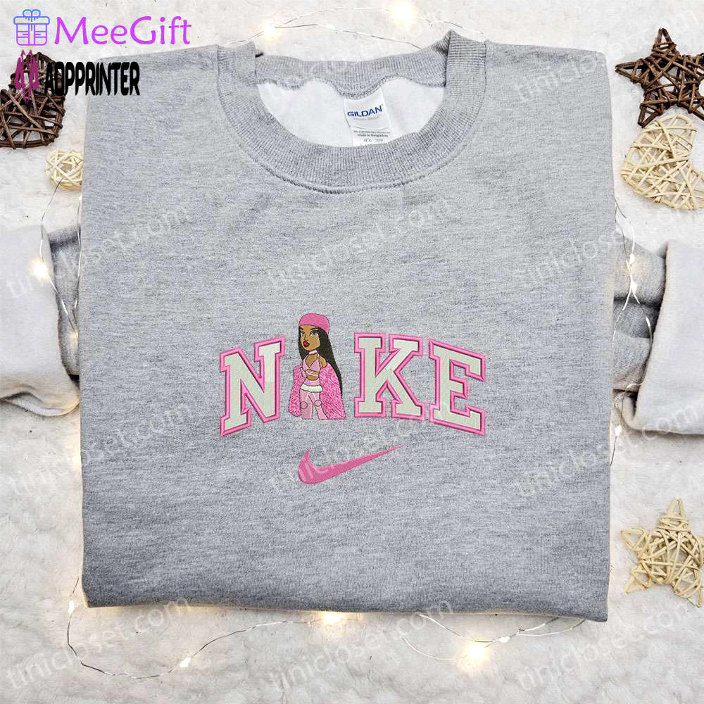 Custom pink bratz doll x nike swoosh sweatshirt – best family gifts Embroidered Shirt