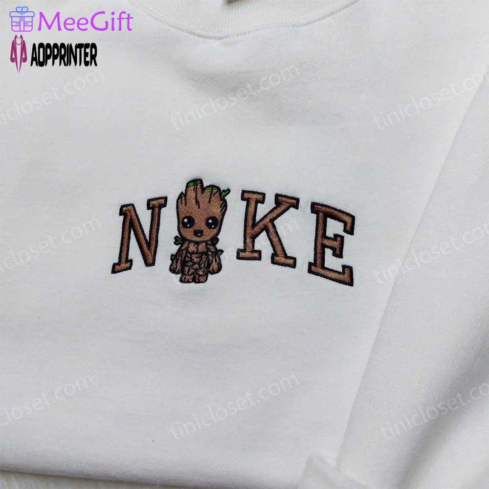 Cute baby groot nike embroidered shirt: custom logo sweatshirt for nike fans Embroidered Shirt