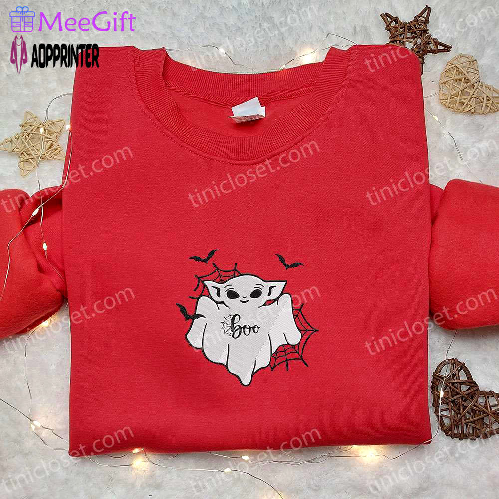 Cute baby yoda boo ghost shirt & hoodie: perfect halloween gift ideas Embroidered Shirt