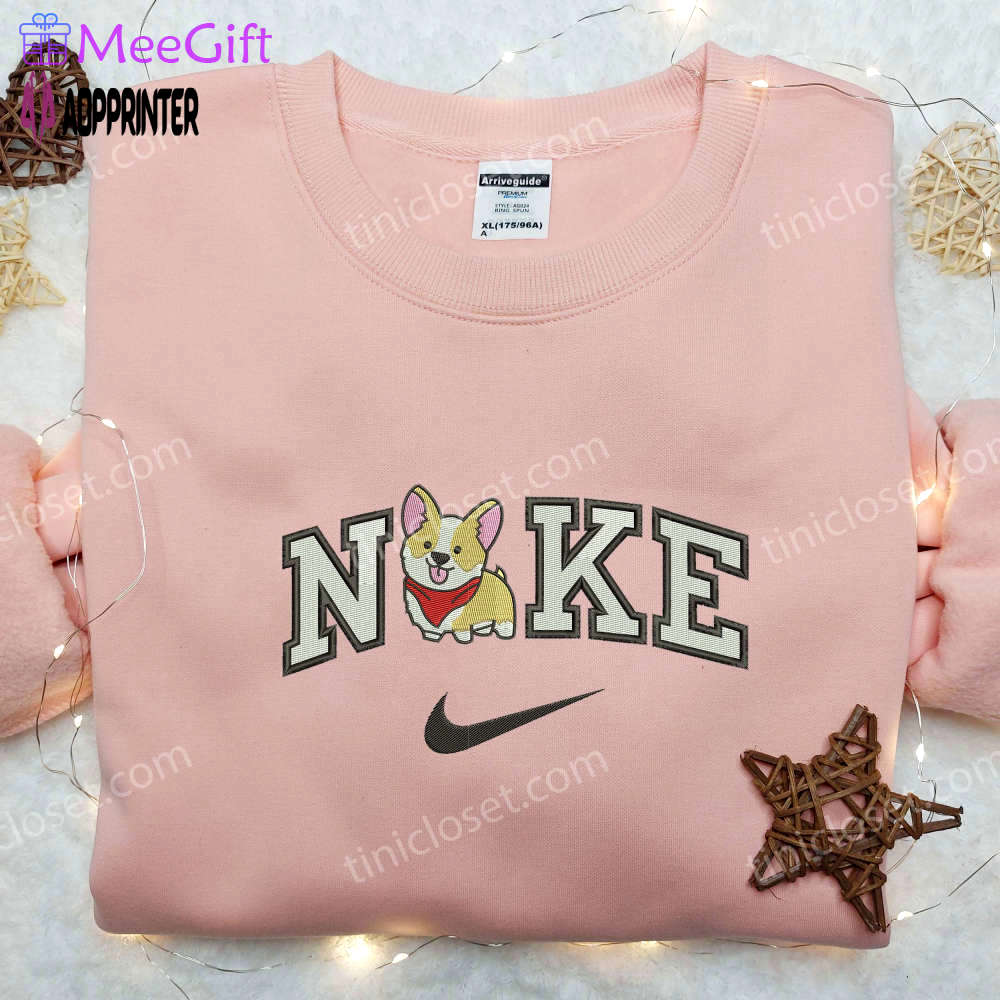 Cute corgi x nike embroidered shirt – animal & custom nike embroidery Embroidered Shirt