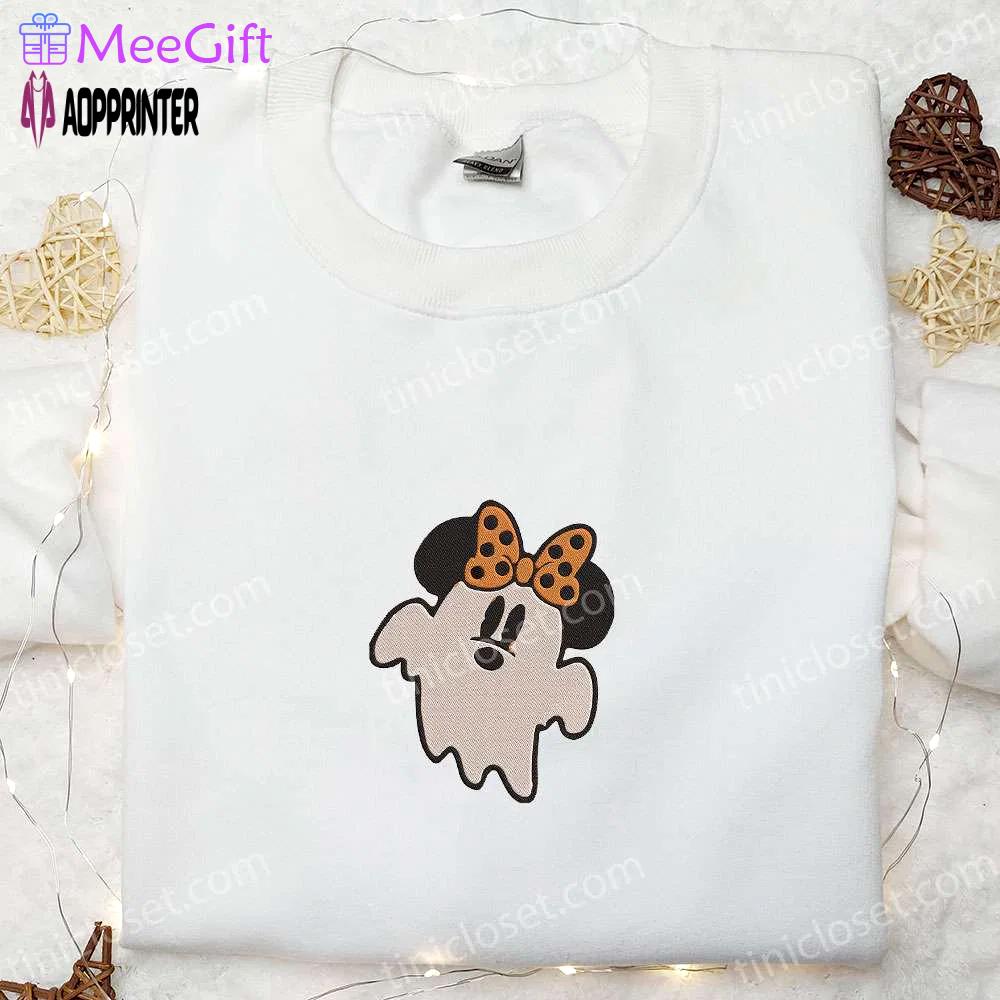 Cute minnie ghost embroidered shirt: best disney halloween gift for the family Embroidered Shirt