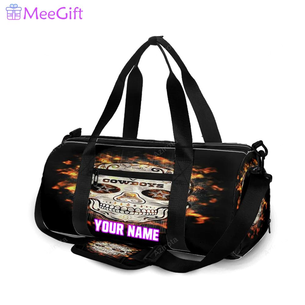 Dallas cowboys skull flowers fire personalized name travel bag gym bag 81 Travel Bag