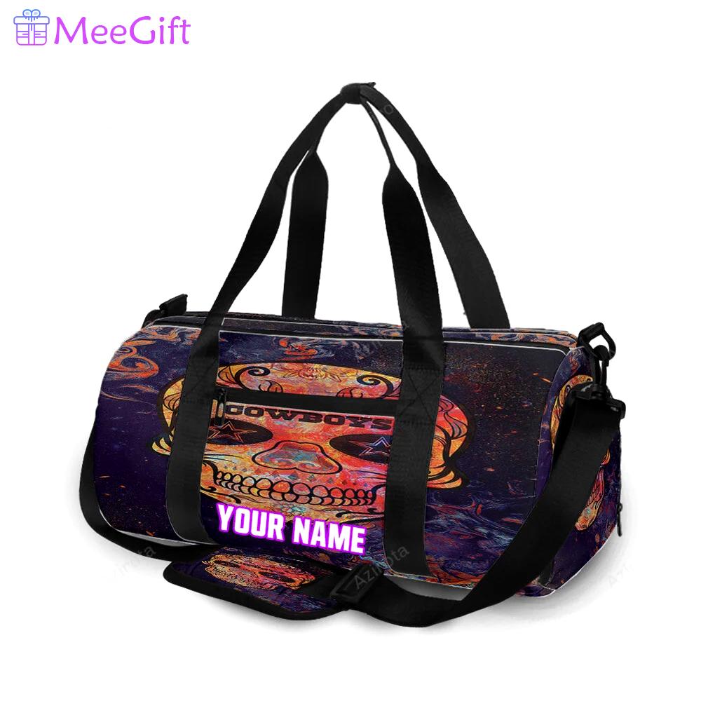 Dallas cowboys skull flowers purple personalized name travel bag gym bag 578 Travel Bag