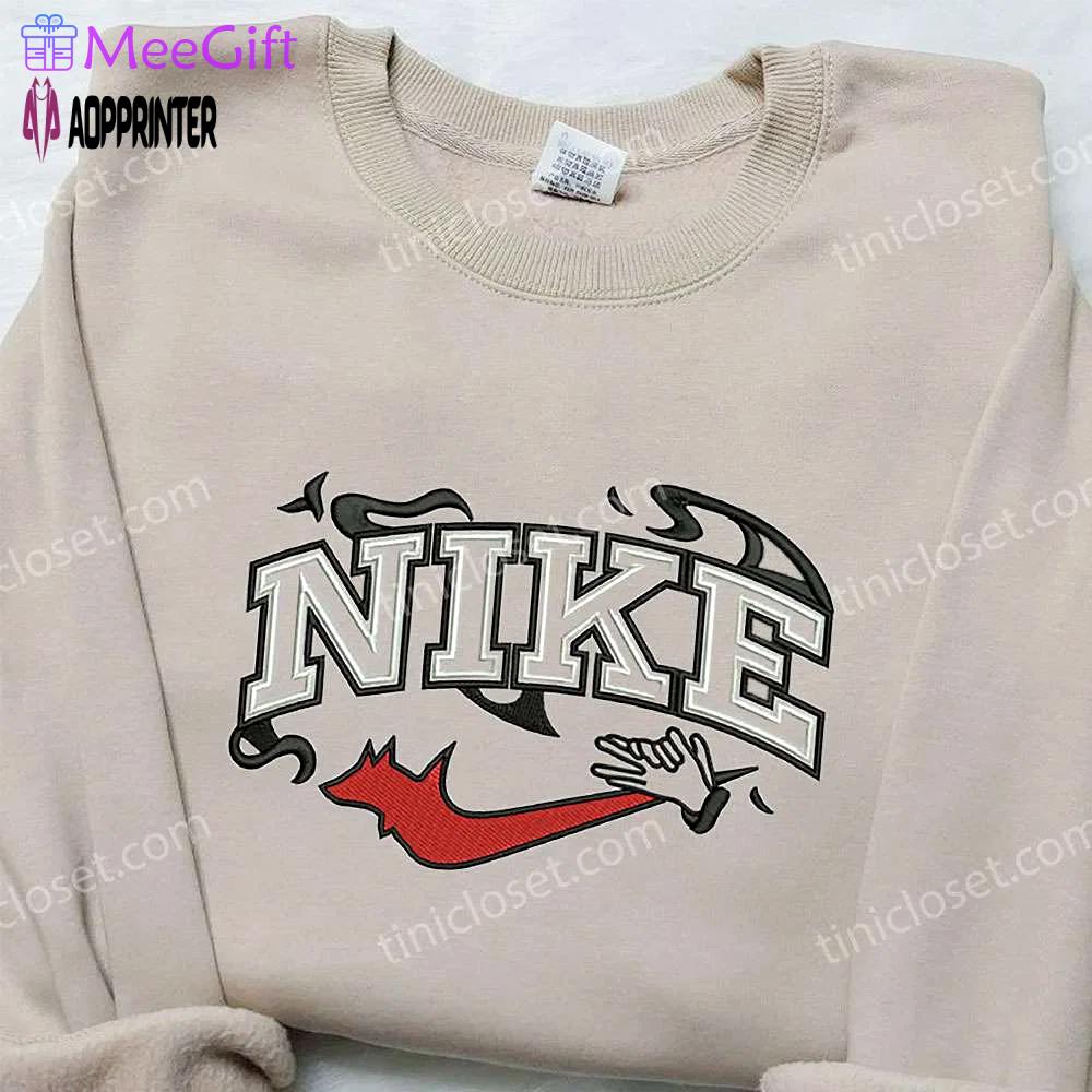 Devil hand x nike embroidered shirt – halloween custom design Embroidered Shirt