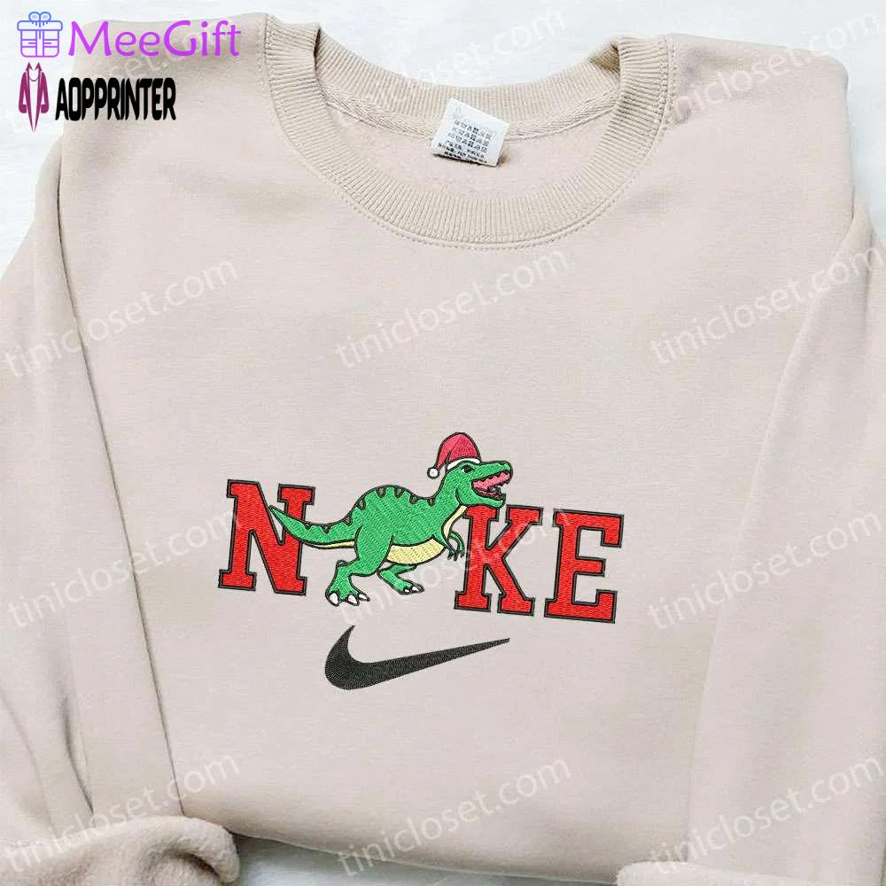 Dinosaur roaring x nike embroidered sweatshirt: cartoon christmas shirt best gift idea Embroidered Shirt